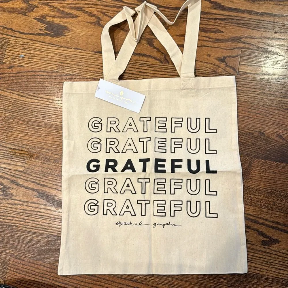 Spiritual Gangster ivory canvas “GRATEFUL” logo shopping bag/tote. New, with tag